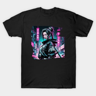 Futuristic Japanese Samura Girl -Cyberpunk Style T-Shirt